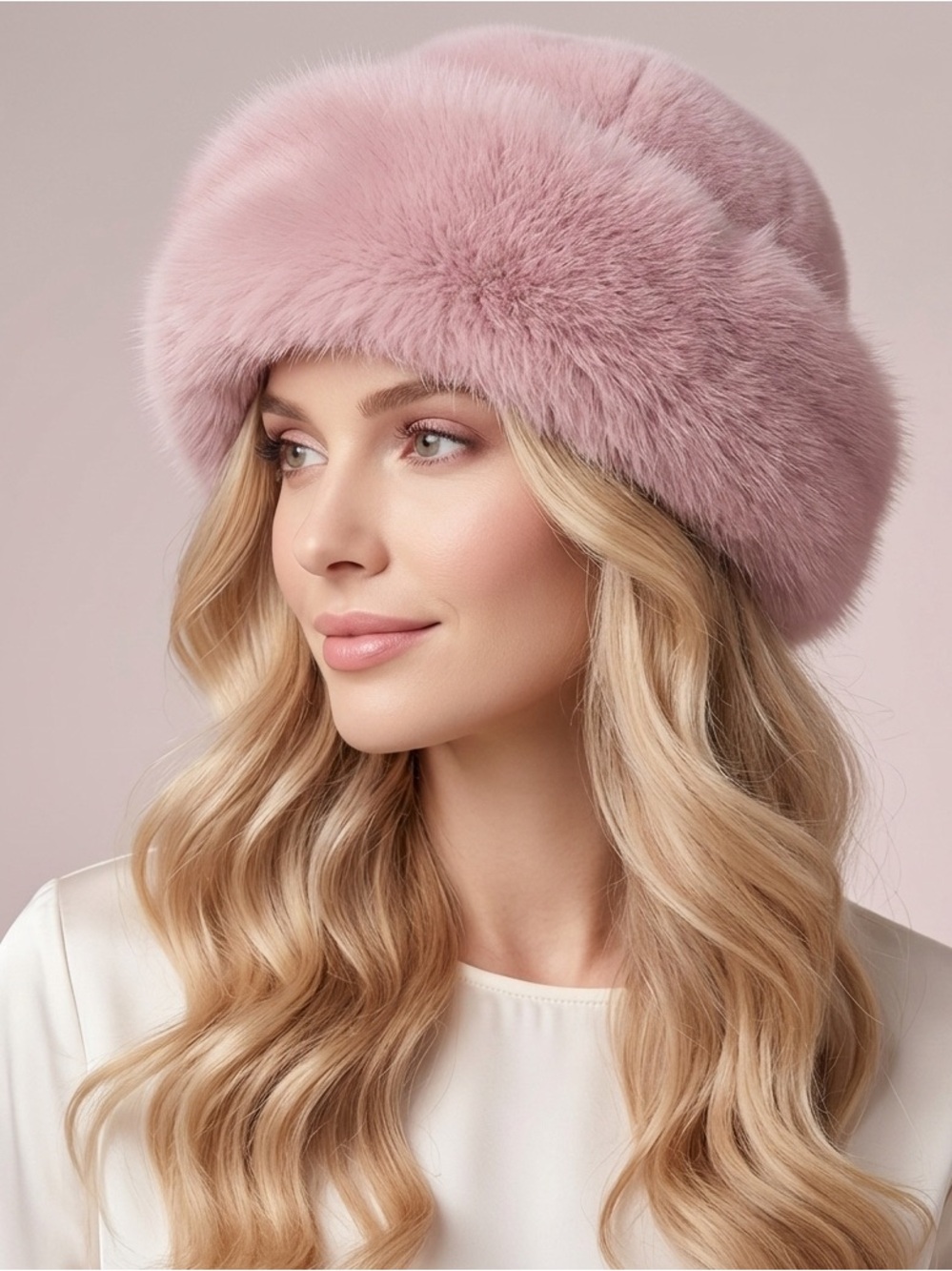 New Pink fuzzy bucket hat faux fur trim Warm Plush Women's, Autumn winter ❄️